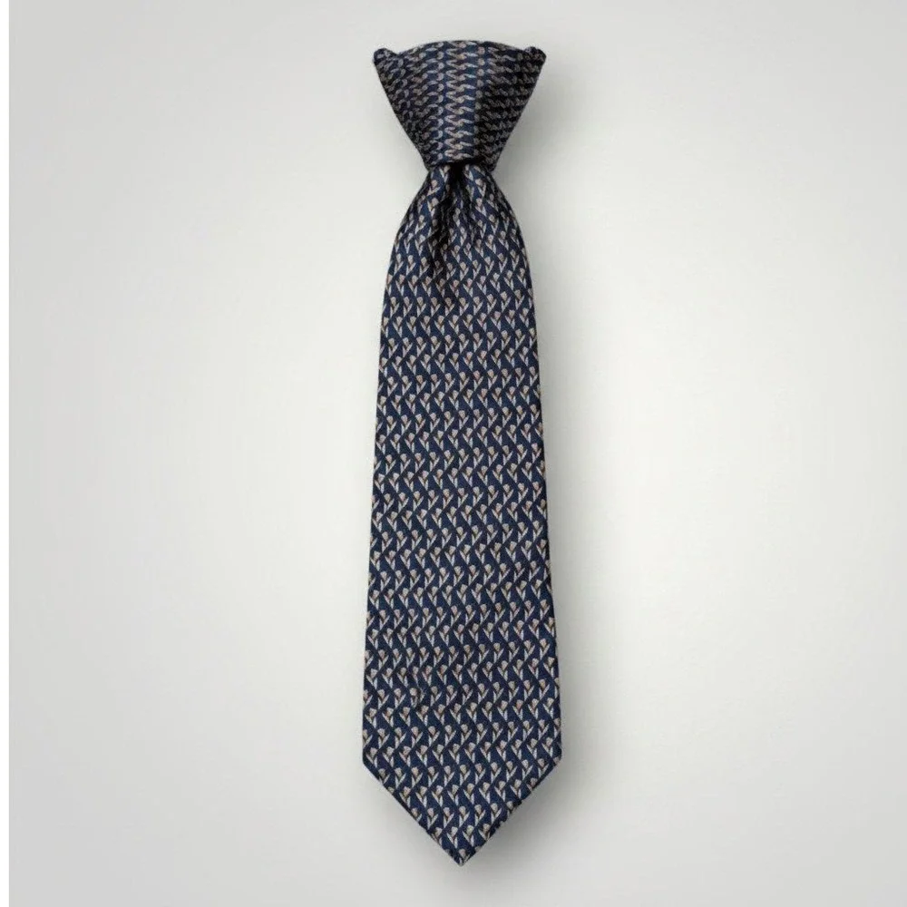 Krizia Uomo Necktie Vintage Men Blue Floral Tulip Silk Italy Designer Luxury